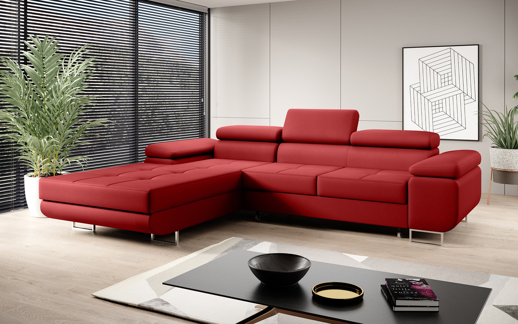 Designer Sofa Calvera mat Schloof- an Zouschloffunktioun a Kënschtläder