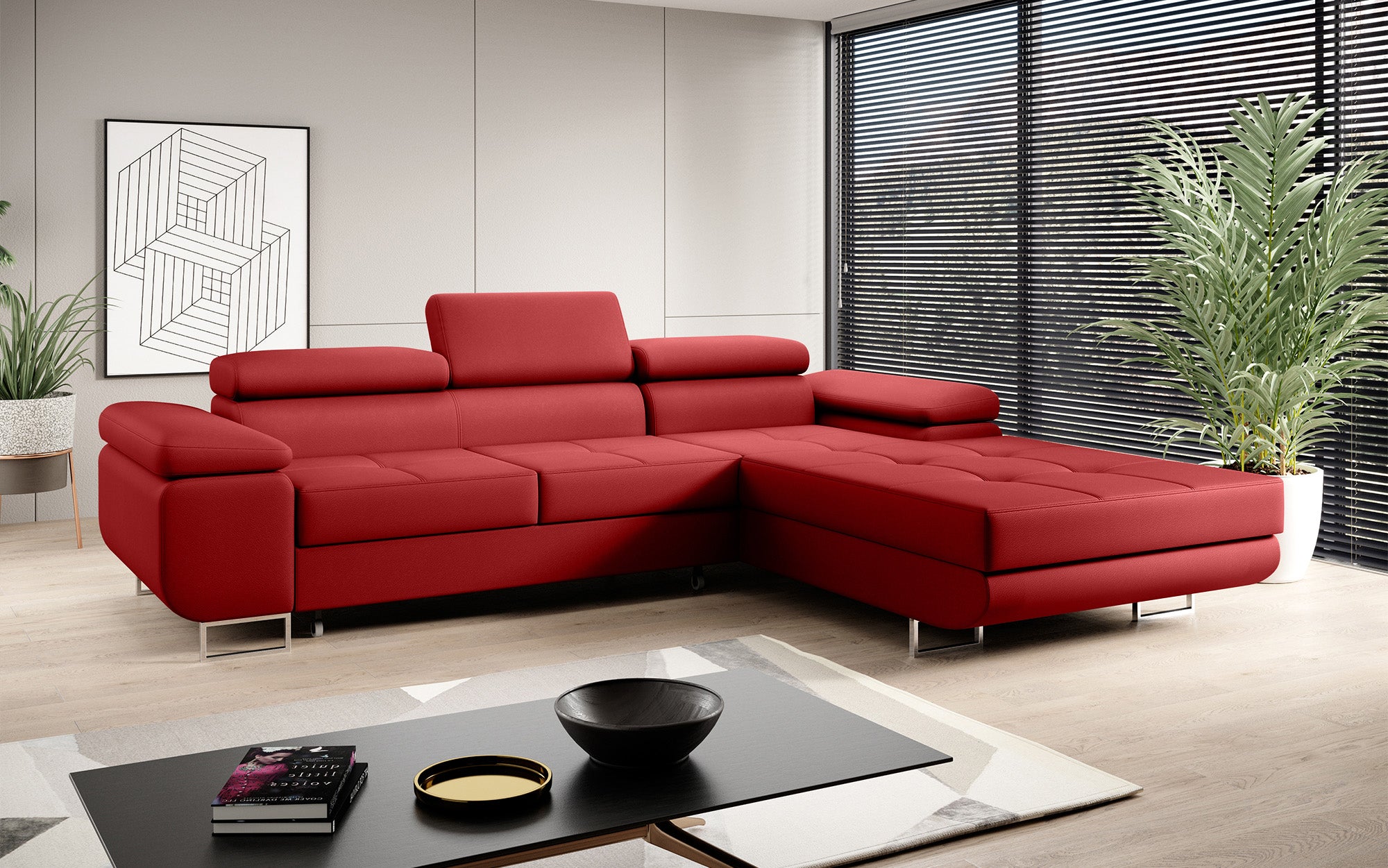 Designer Sofa Calvera mat Schloof- an Zouschloffunktioun a Kënschtläder