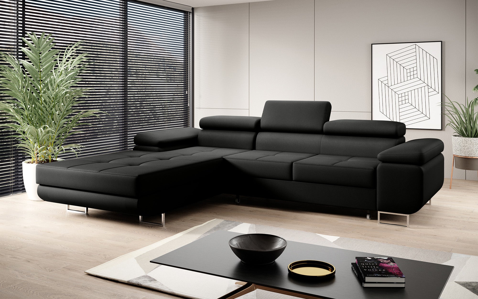 Designer Sofa Calvera mat Schloof- an Zouschloffunktioun a Kënschtläder