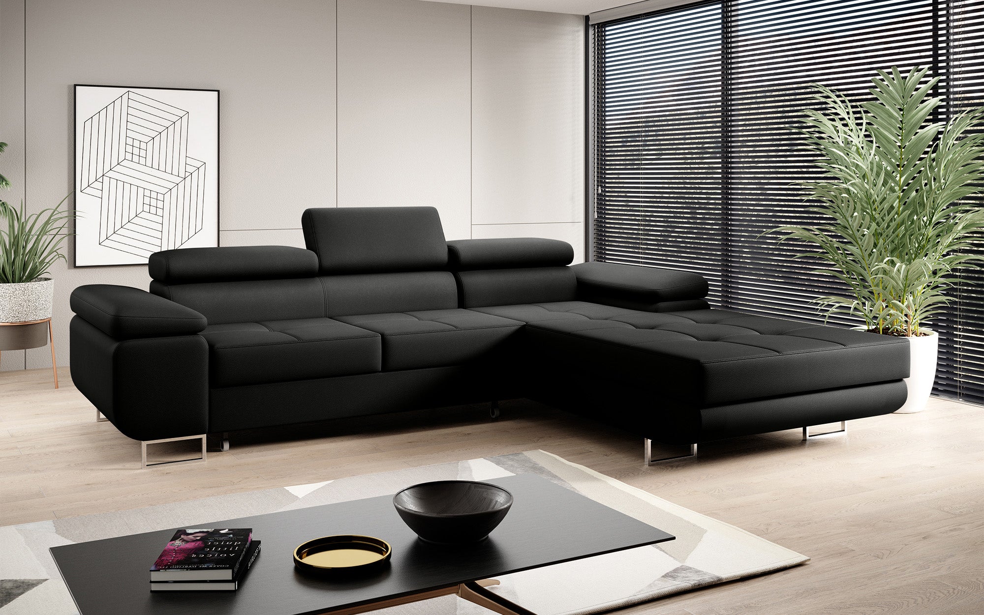 Designer Sofa Calvera mat Schloof- an Zouschloffunktioun a Kënschtläder