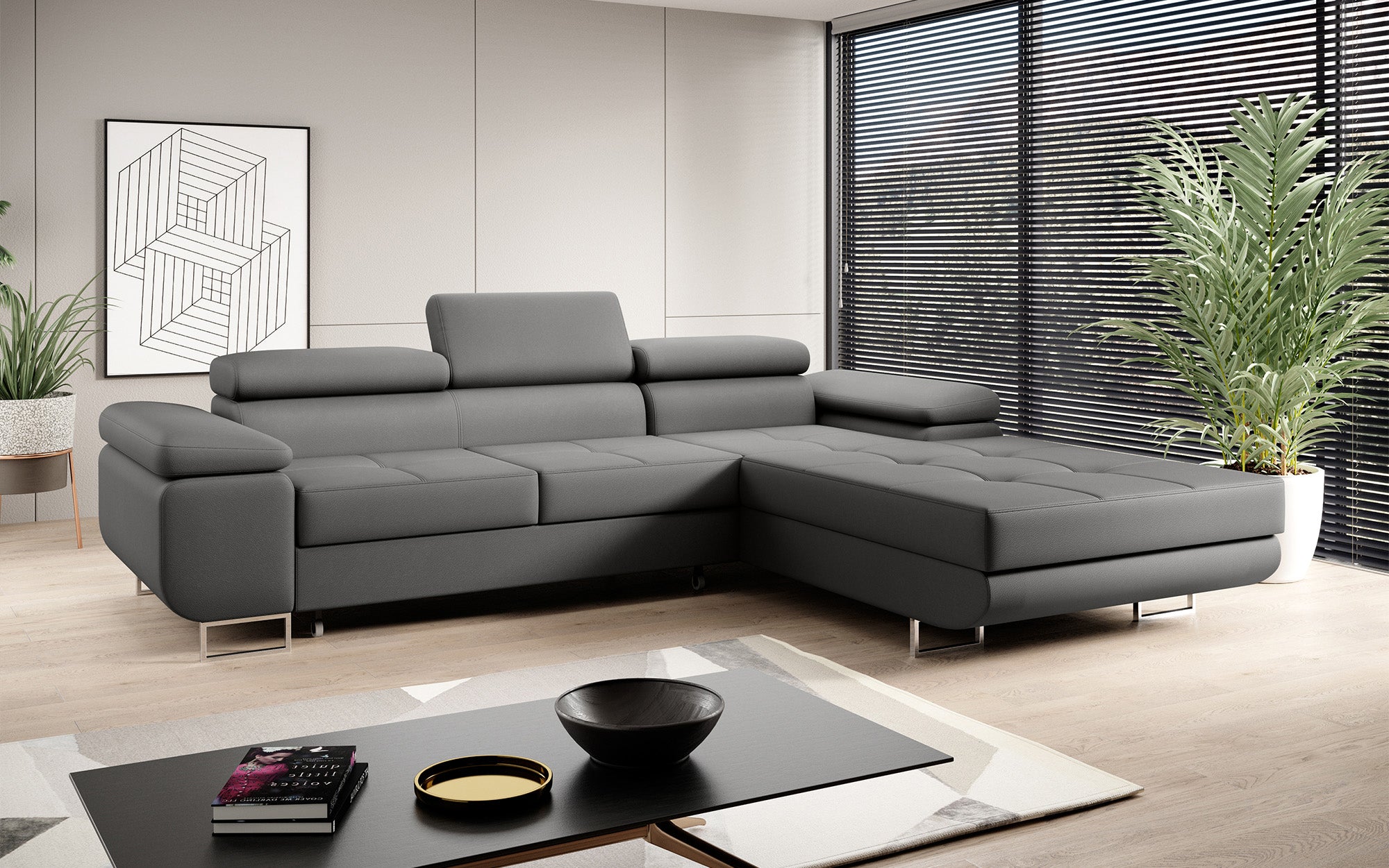 Designer Sofa Calvera mat Schloof- an Zouschloffunktioun a Kënschtläder
