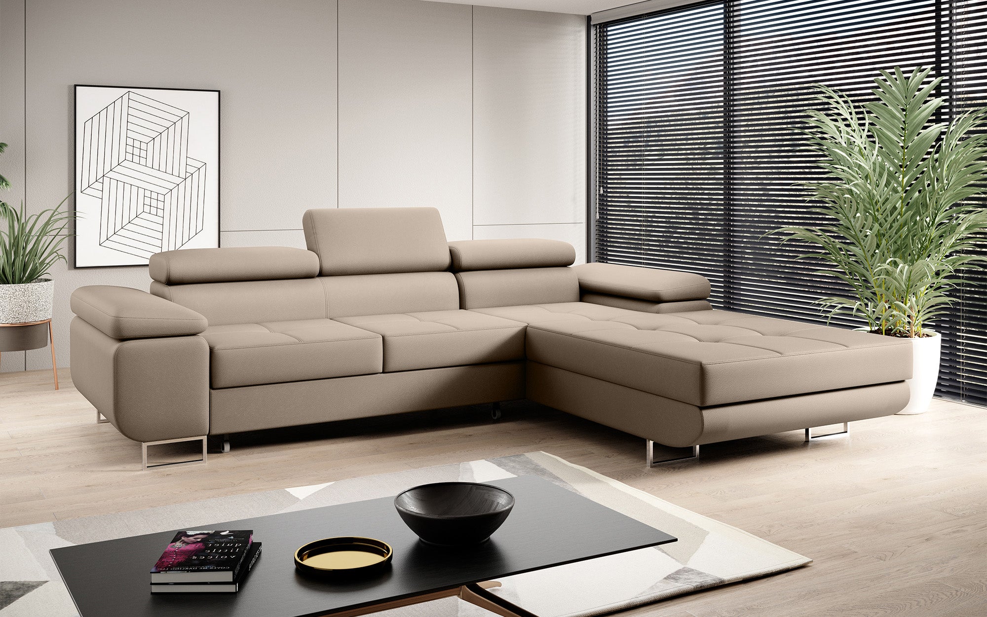 Designer Sofa Calvera mat Schloof- an Zouschloffunktioun a Kënschtläder