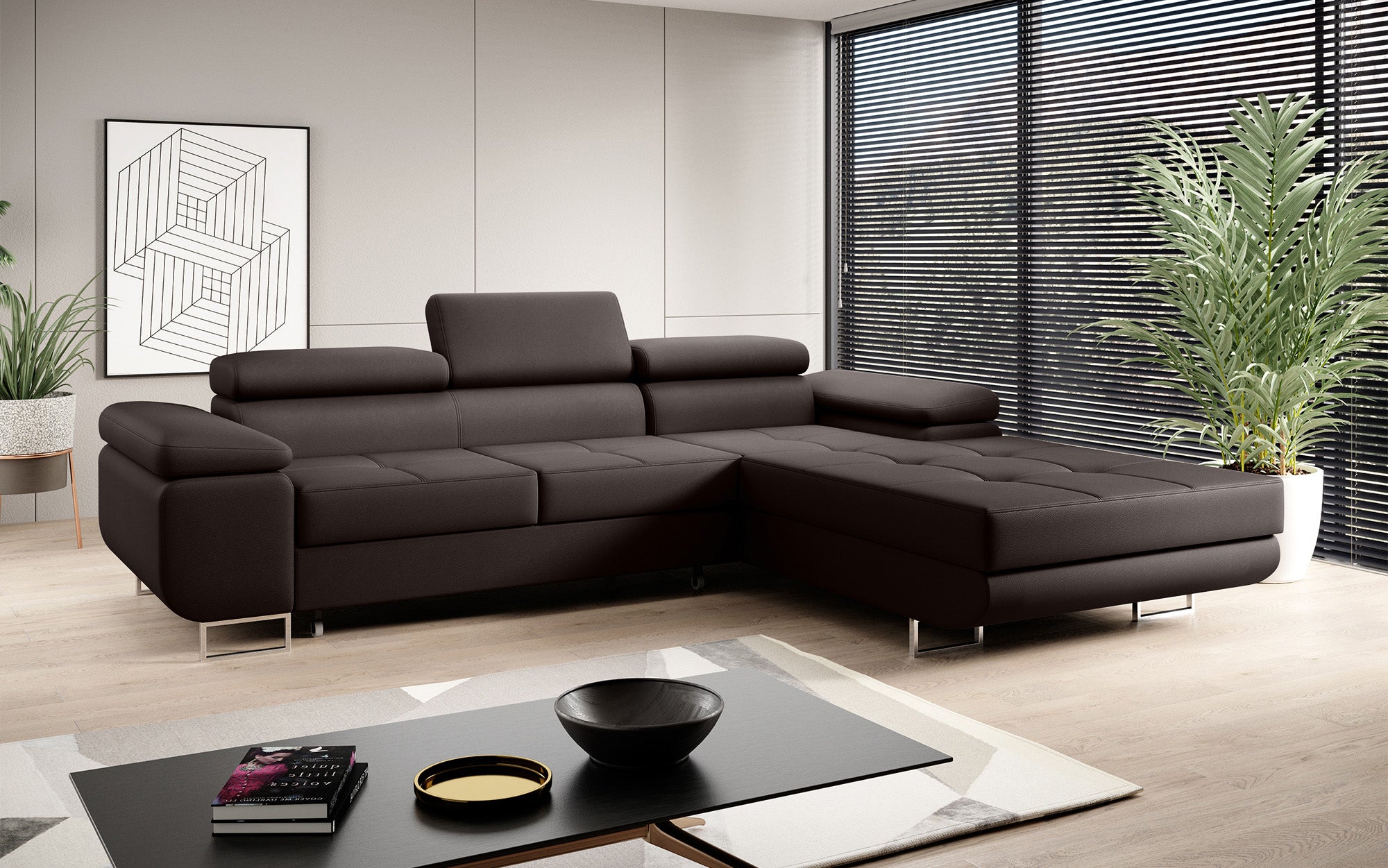 Designer Sofa Calvera mat Schloof- an Zouschloffunktioun a Kënschtläder
