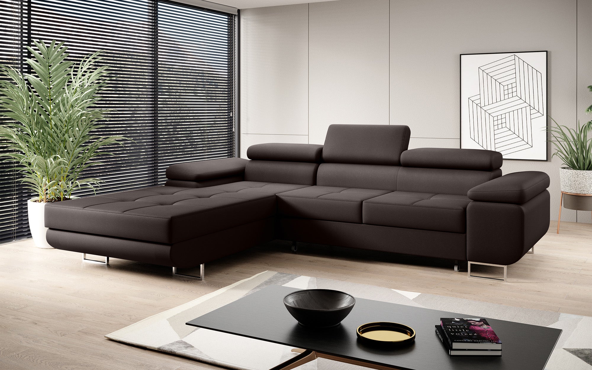 Designer Sofa Calvera mat Schloof- an Zouschloffunktioun a Kënschtläder