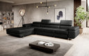 Canapé d’angle design Calvera Maxi avec fonction couchage et rabattable en Similicuir