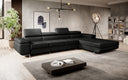 Canapé d’angle design Calvera Maxi avec fonction couchage et rabattable en Similicuir