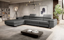 Canapé d’angle design Calvera Maxi avec fonction couchage et rabattable en Similicuir