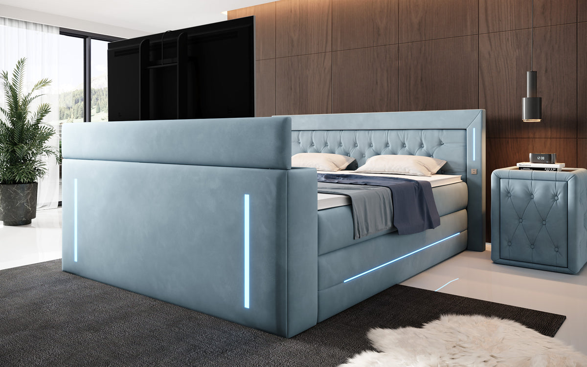 Boxspringbett Divalo mat TV Lift an Stauraum