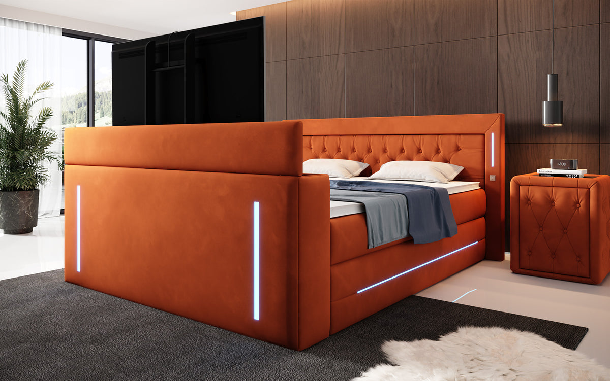 Boxspringbett Divalo mat TV Lift an Stauraum