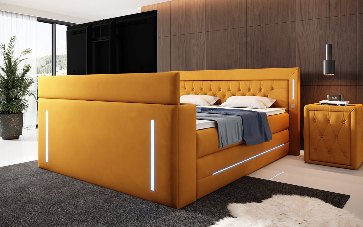 Boxspringbett Divalo mat TV Lift an Stauraum