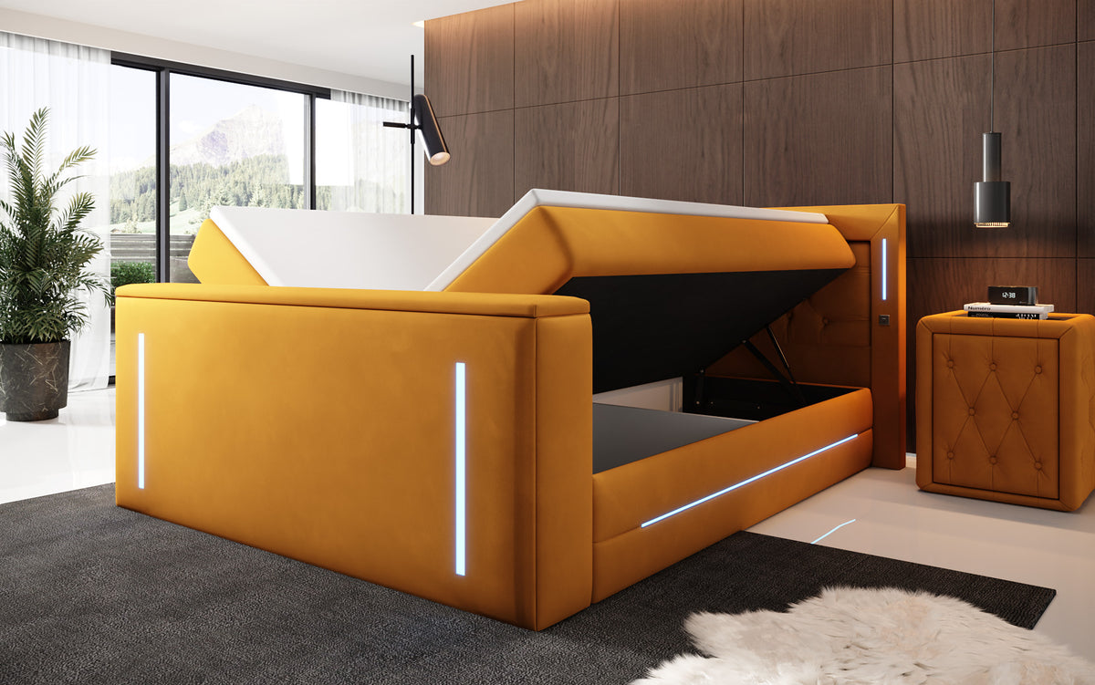 Boxspringbett Divalo mat TV Lift an Stauraum