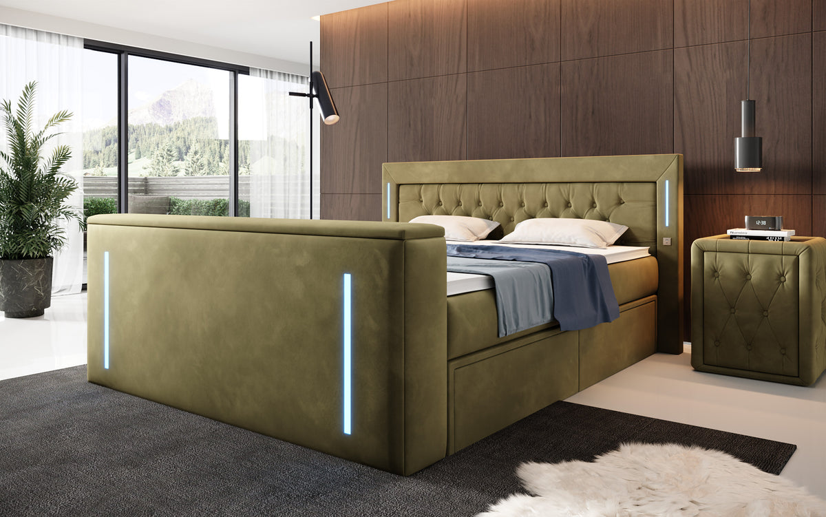 Boxspringbett Divalo mat TV Lift an Stauraum