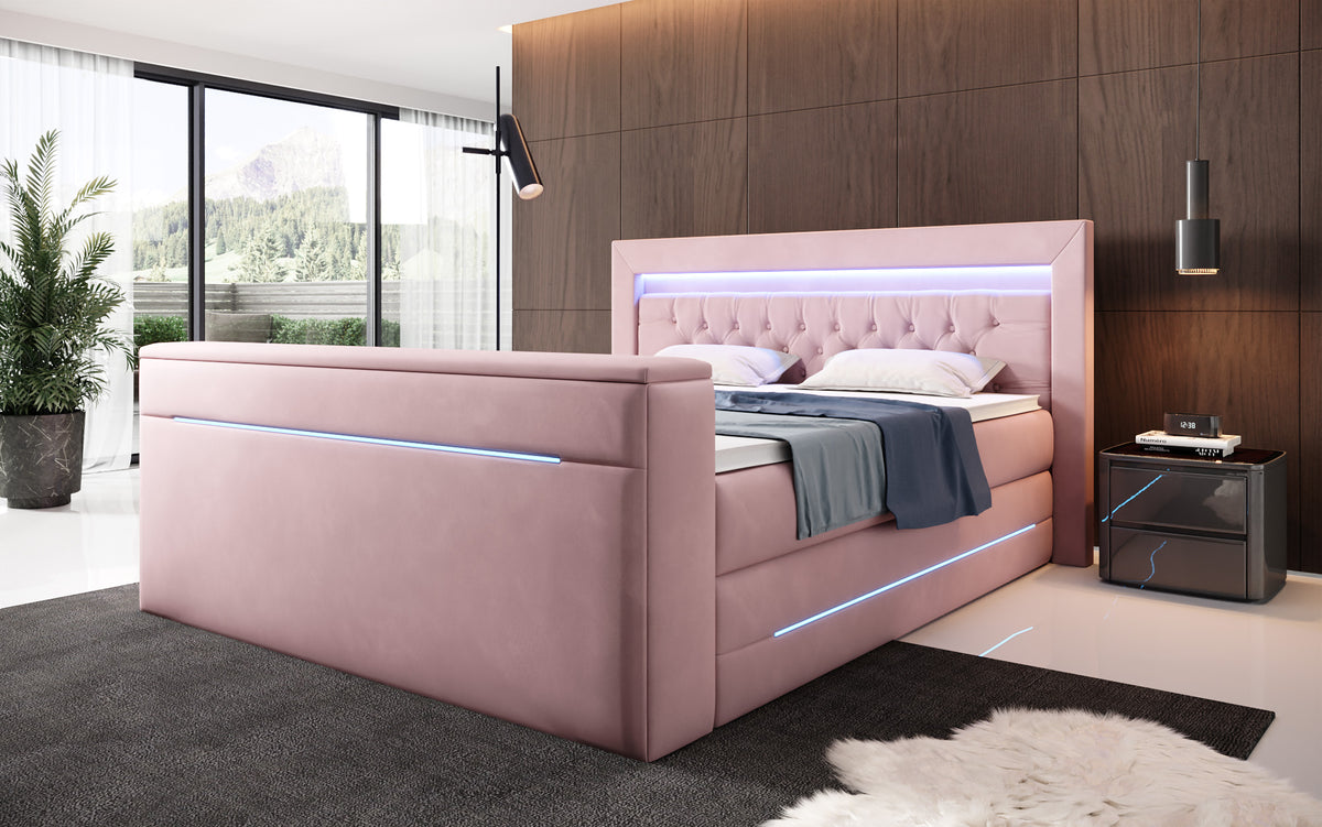 Boxspringbett Pluto mat TV Lift, RGB an Stauraum