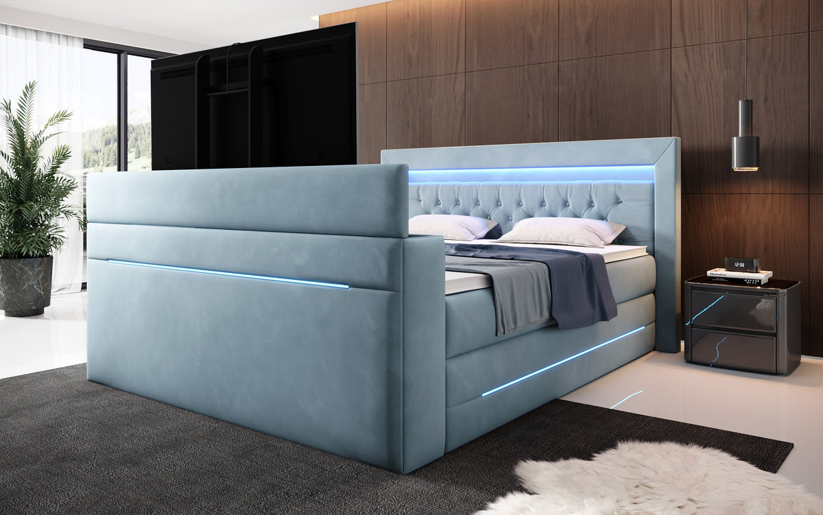 Boxspringbett Pluto mat TV Lift, RGB an Stauraum