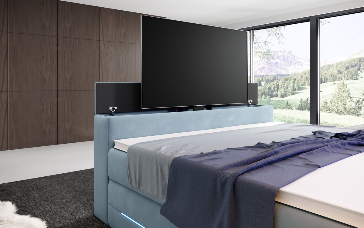 Boxspringbett Pluto mat TV Lift, RGB an Stauraum