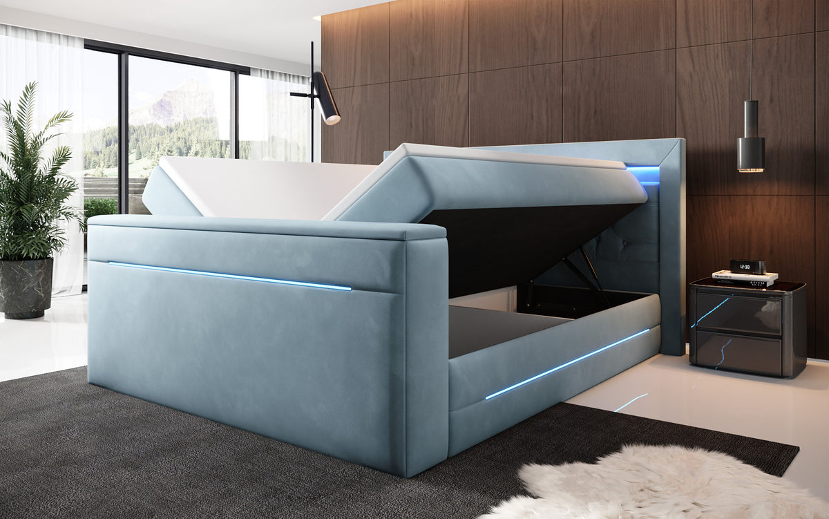 Boxspringbett Pluto mat TV Lift, RGB an Stauraum
