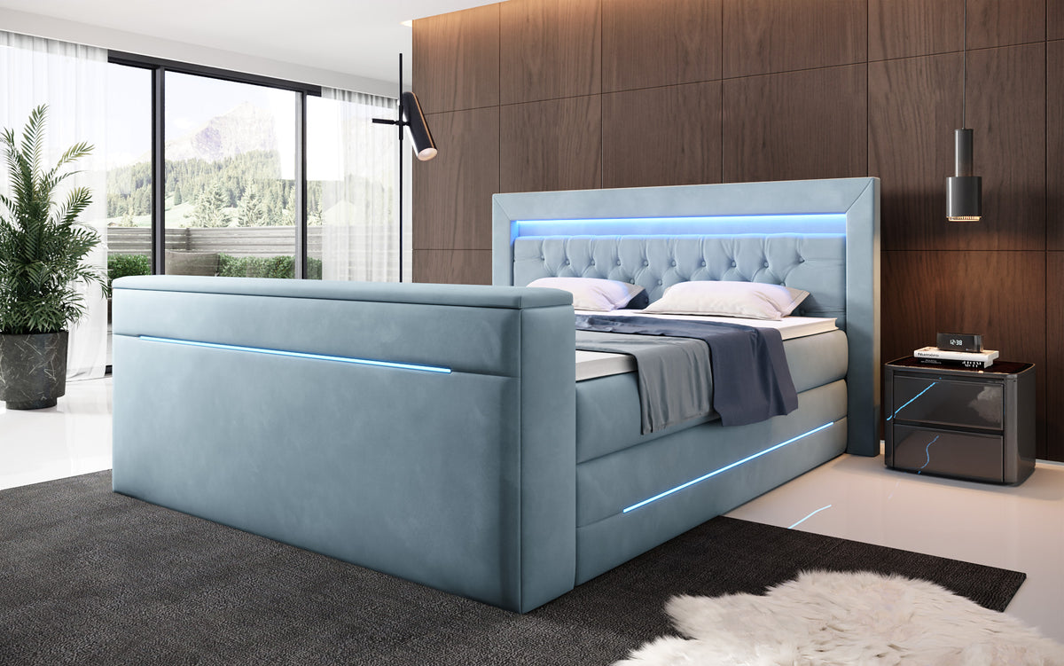 Boxspringbett Pluto mat TV Lift, RGB an Stauraum