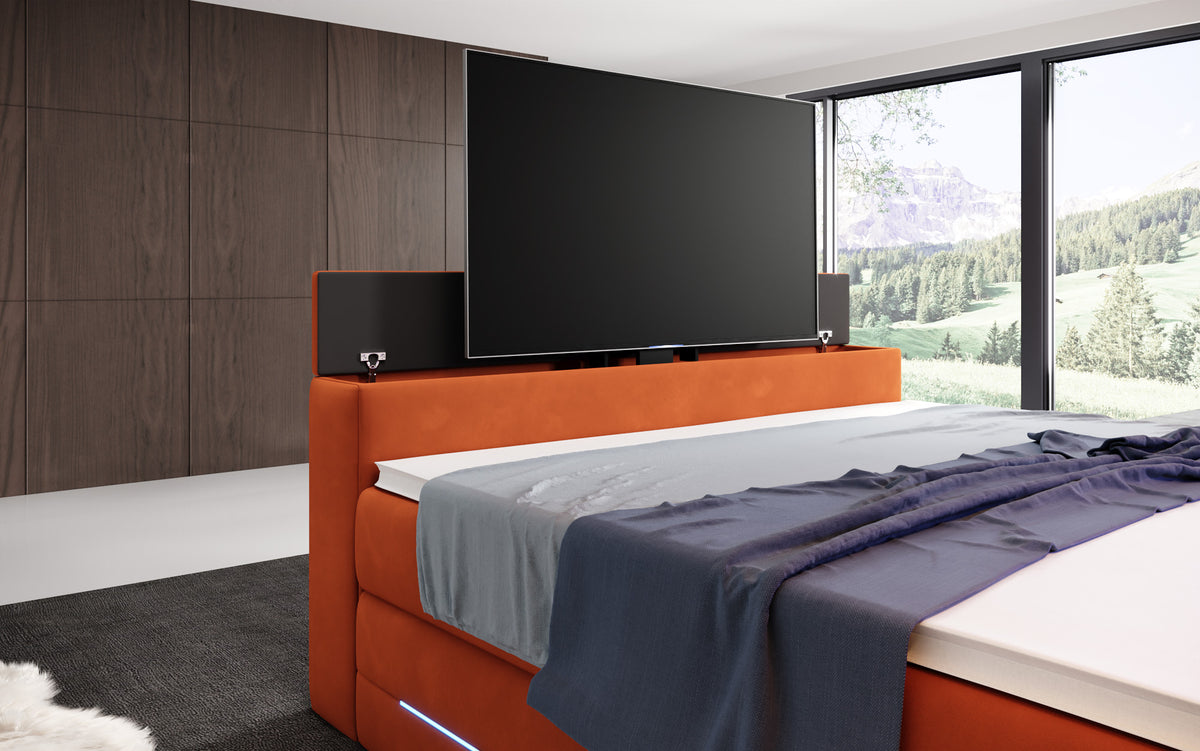 Boxspringbett Pluto mat TV Lift, RGB an Stauraum