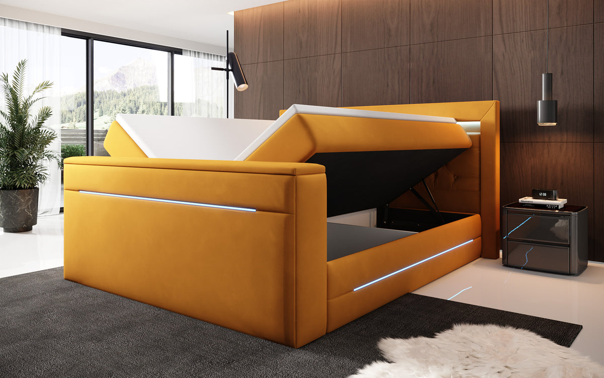 Boxspringbett Pluto mat TV Lift, RGB an Stauraum