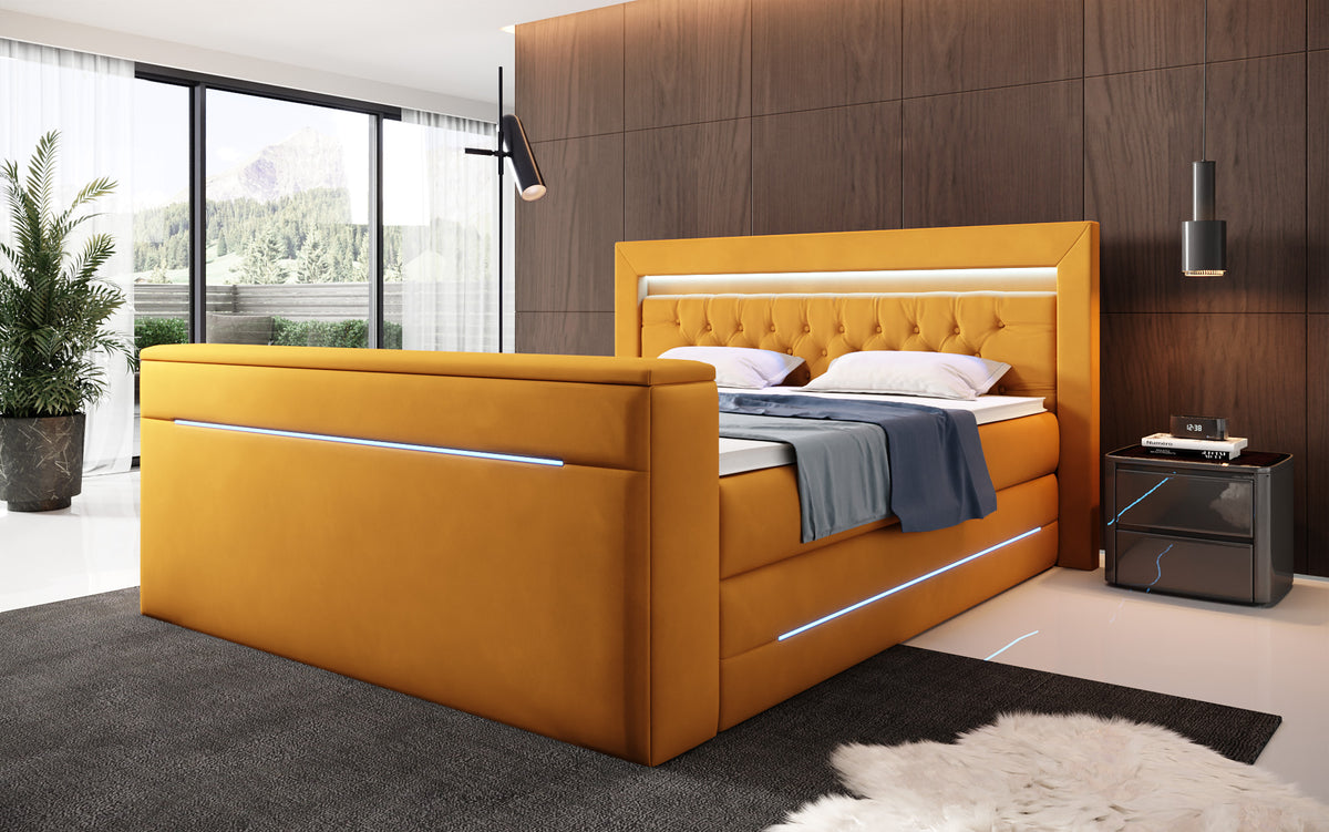 Boxspringbett Pluto mat TV Lift, RGB an Stauraum