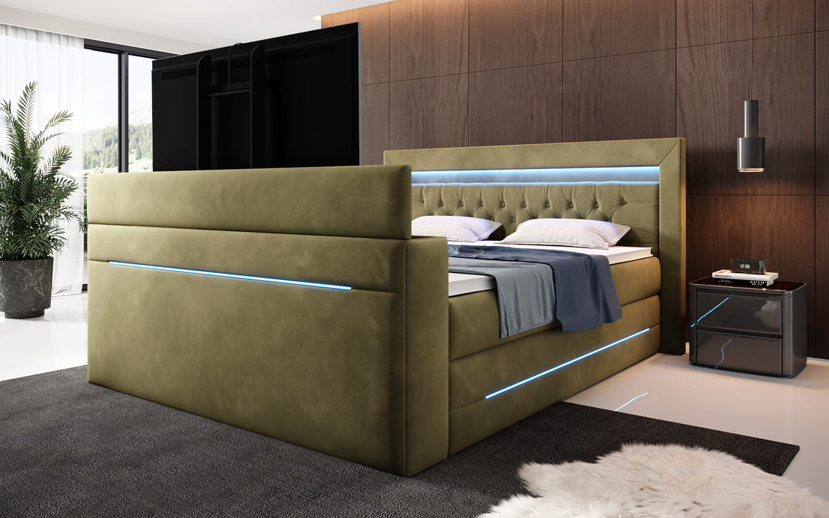 Boxspringbett Pluto mat TV Lift, RGB an Stauraum