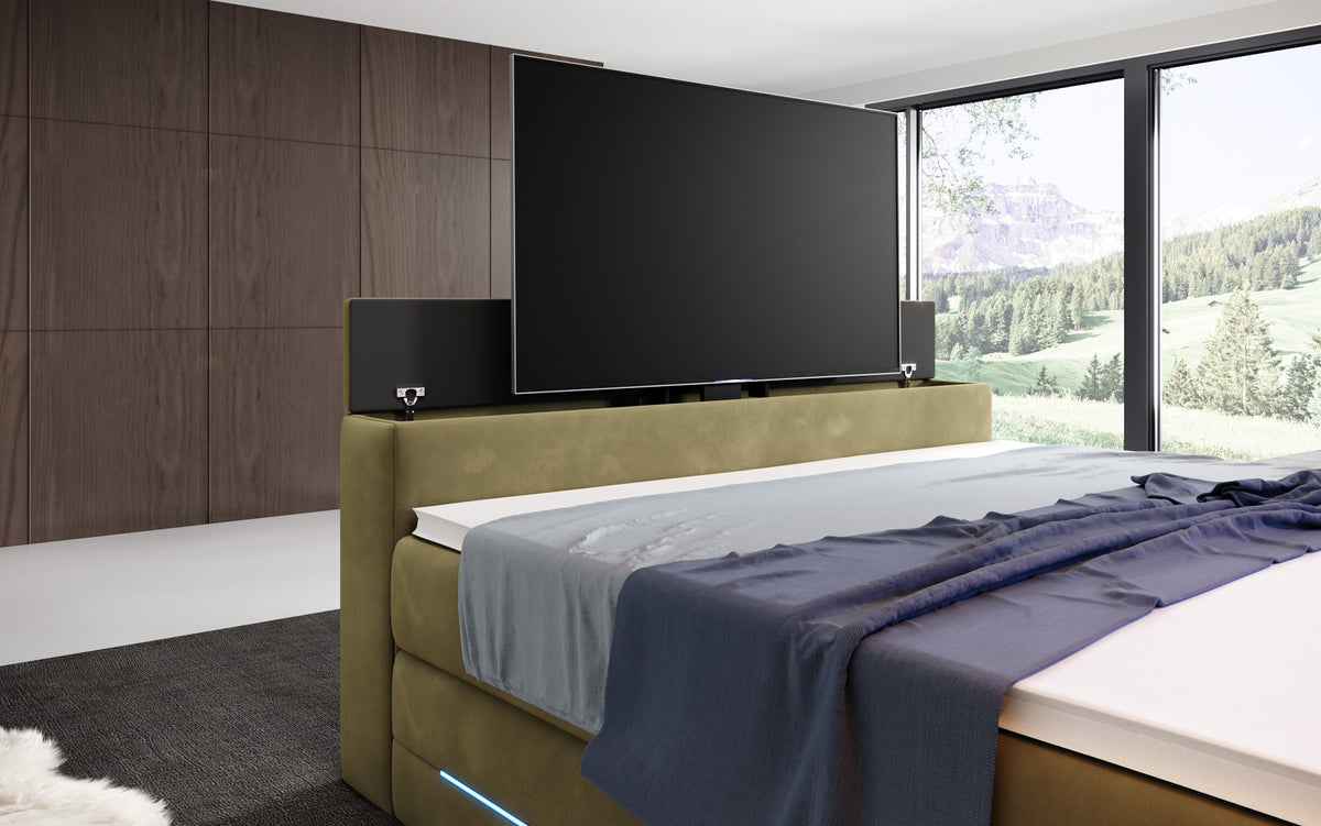 Boxspringbett Pluto mat TV Lift, RGB an Stauraum