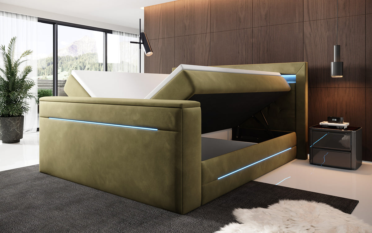 Boxspringbett Pluto mat TV Lift, RGB an Stauraum