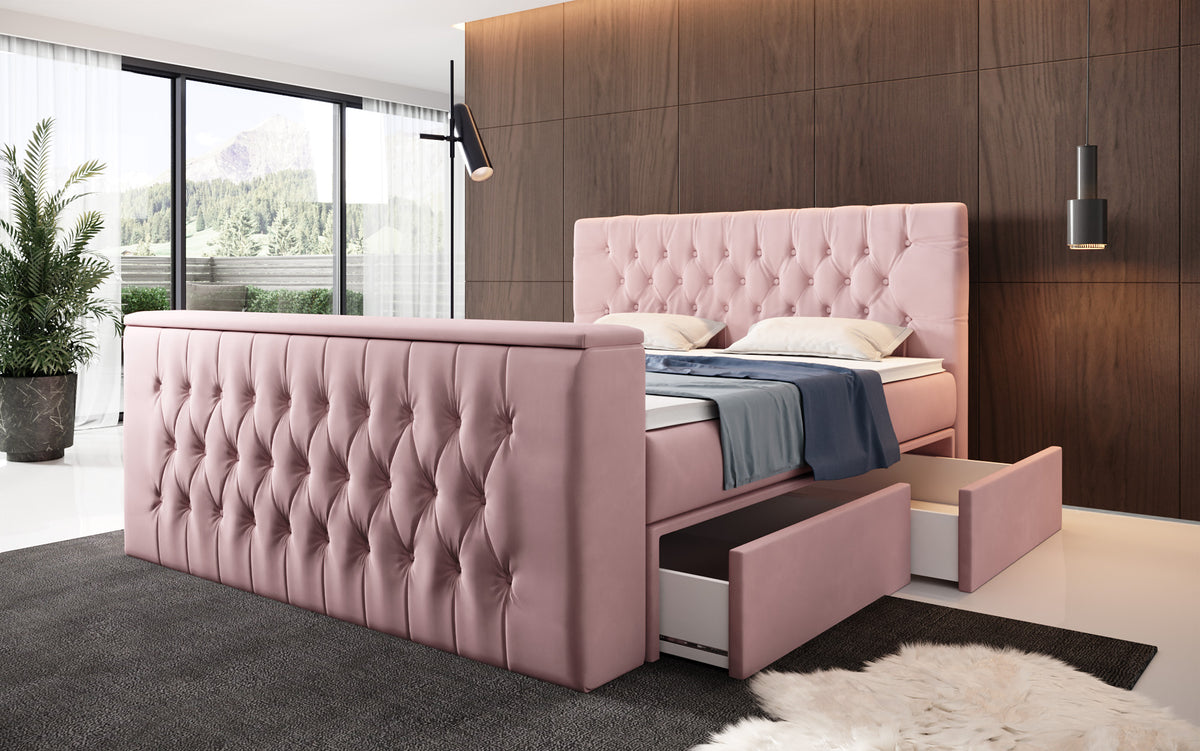 Boxspringbett Vulnero mat TV Lift an Stauraum (2 Schubladen)