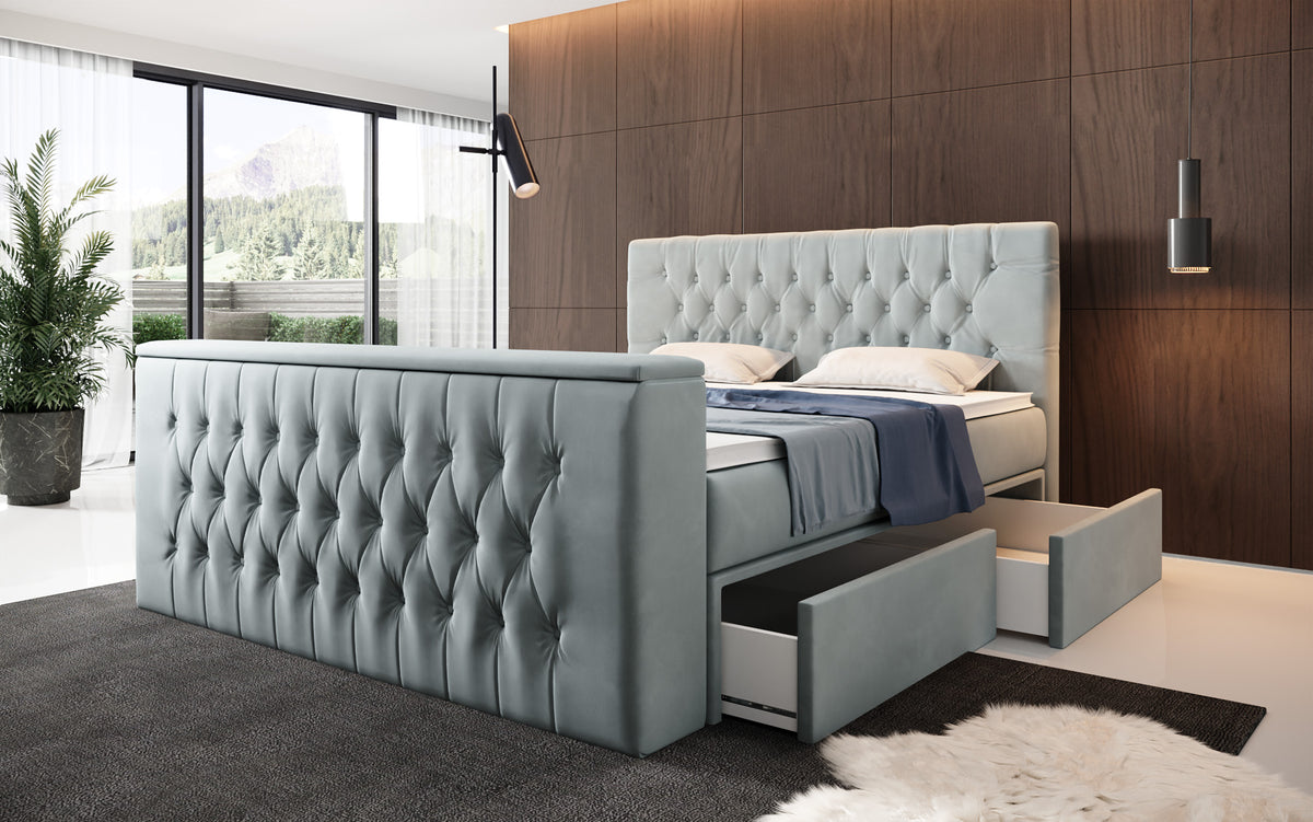 Boxspringbett Vulnero mat TV Lift an Stauraum (2 Schubladen)