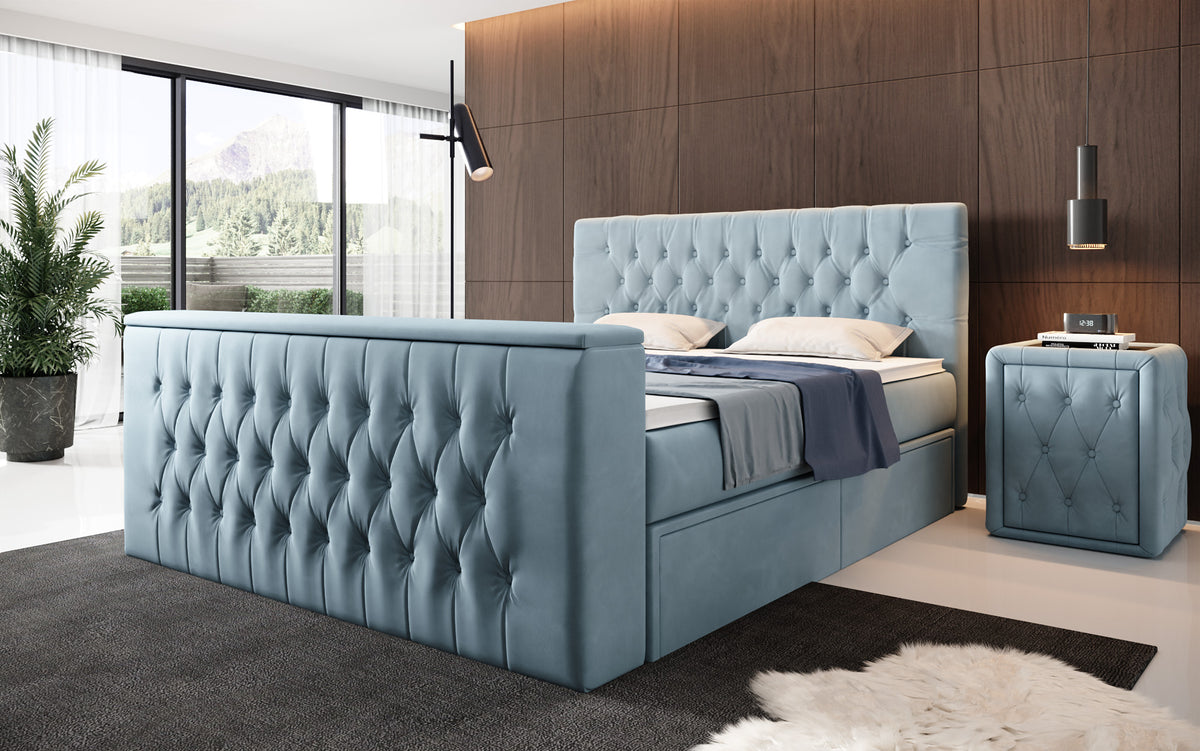 Boxspringbett Vulnero mat TV Lift an Stauraum (2 Schubladen)