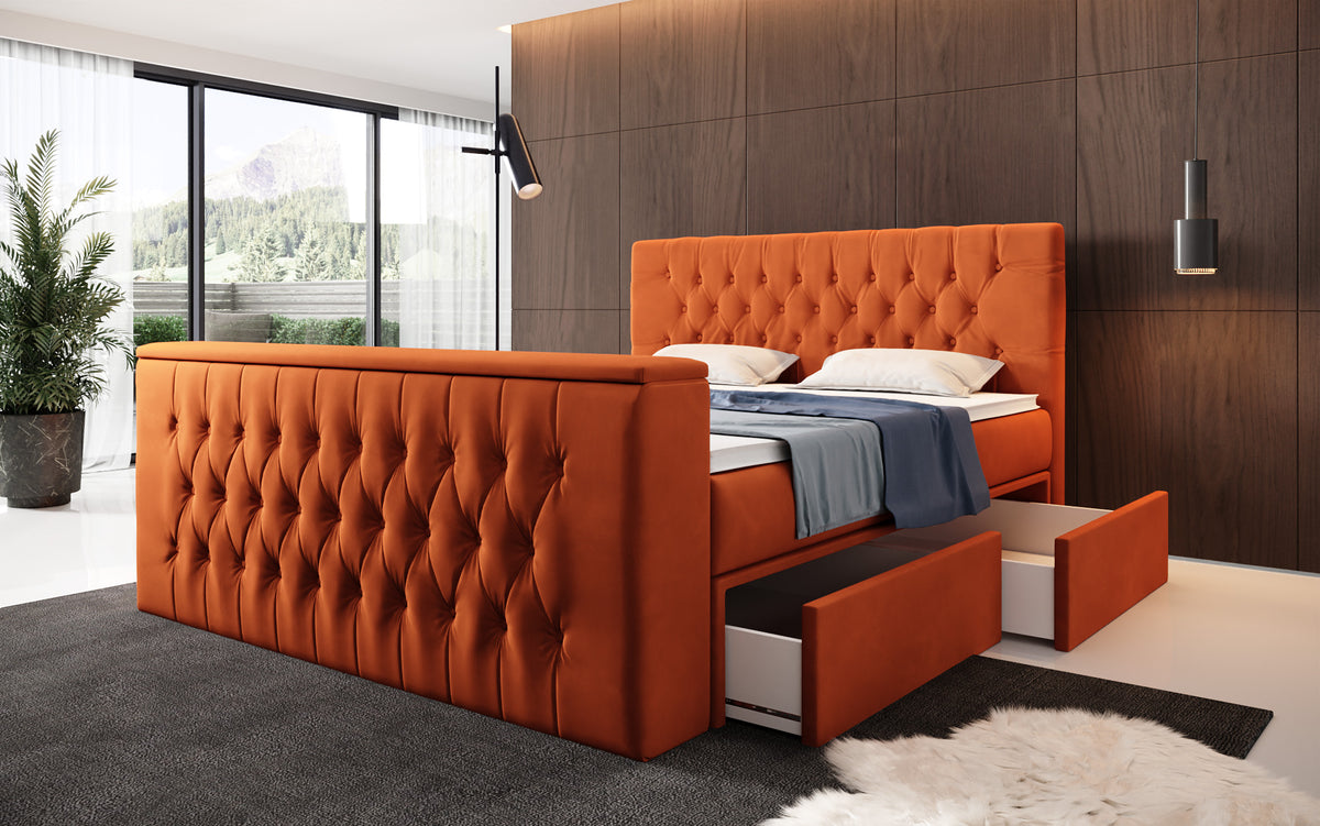 Boxspringbett Vulnero mat TV Lift an Stauraum (2 Schubladen)