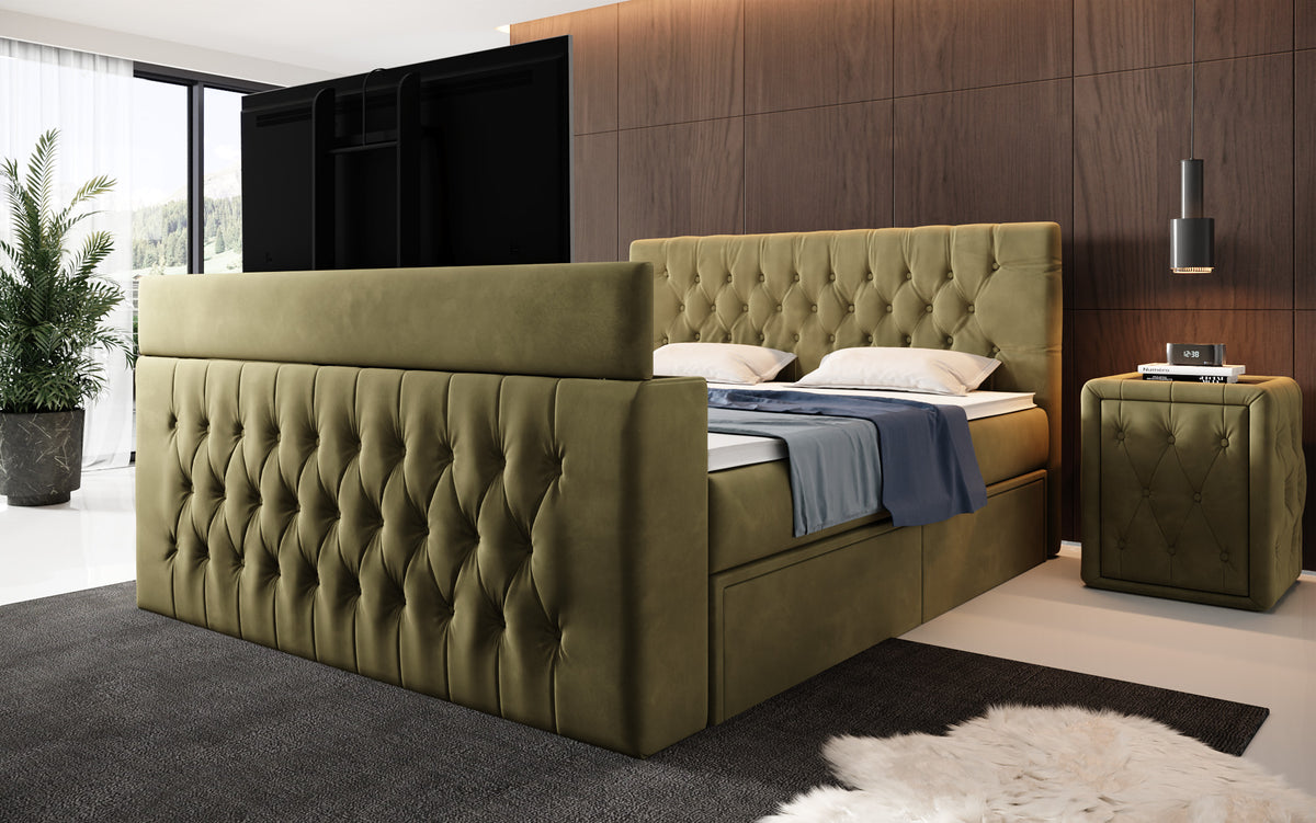 Boxspringbett Vulnero mat TV Lift an Stauraum (2 Schubladen)