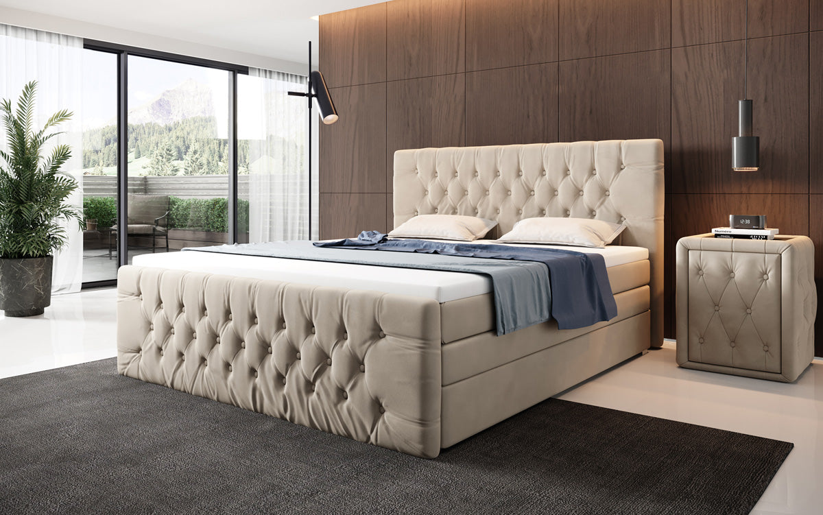 Boxspringbett Velutto mat Stauraum - Chesterfield-Optik