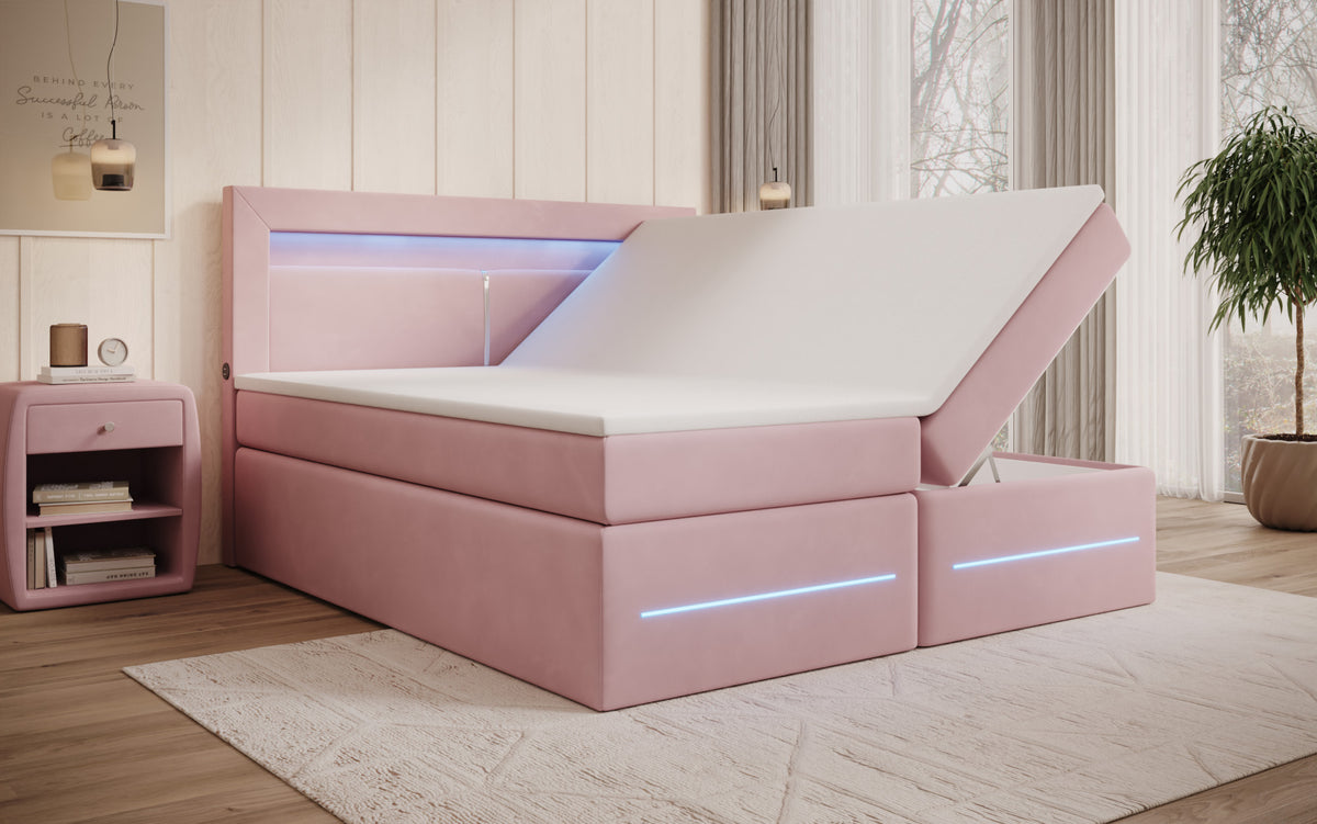 Boxspringbett Minera mat LED, USB an Späicherplatz