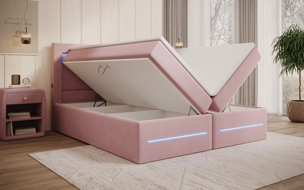 Boxspringbett Minera mat LED, USB an Späicherplatz