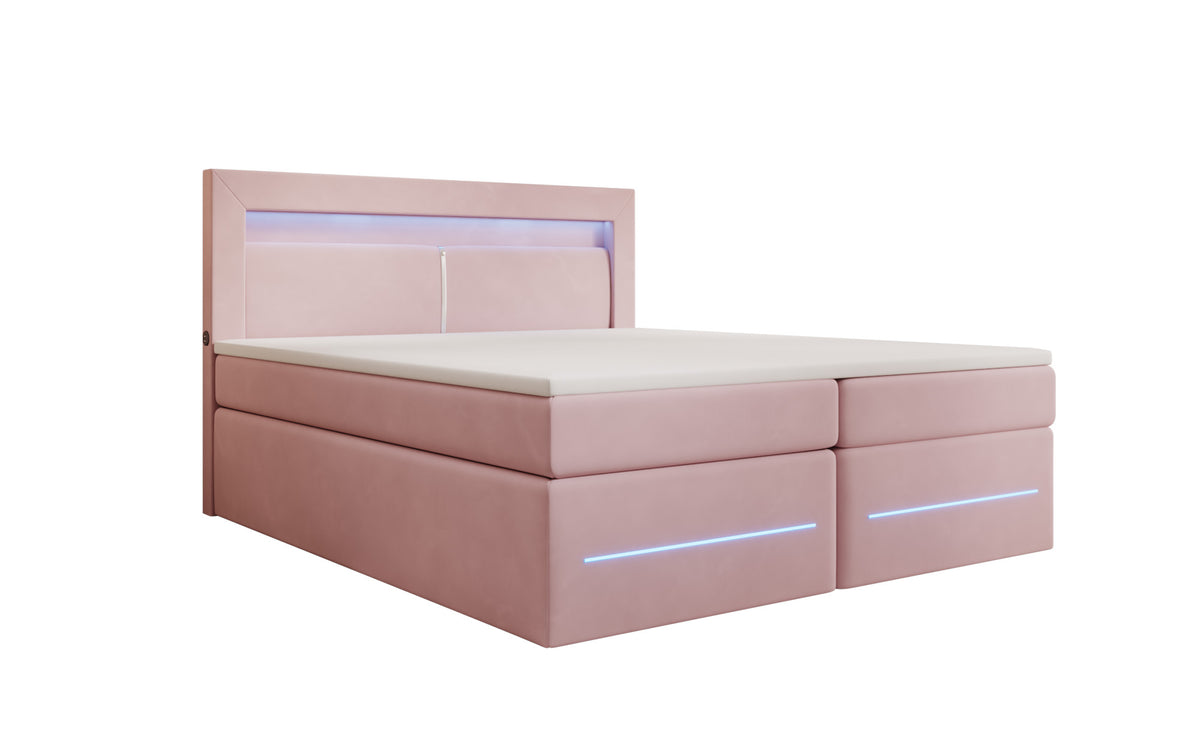 Boxspringbett Minera mat LED, USB an Späicherplatz