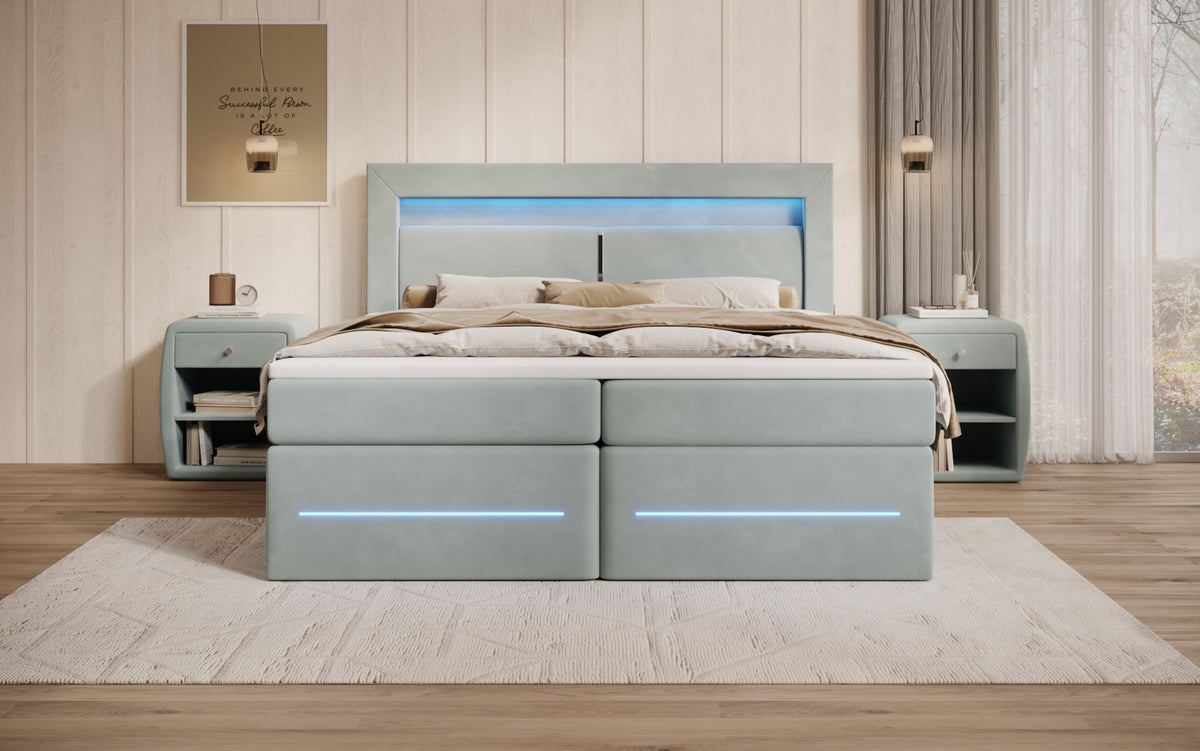 Boxspringbett Minera mat LED, USB an Späicherplatz