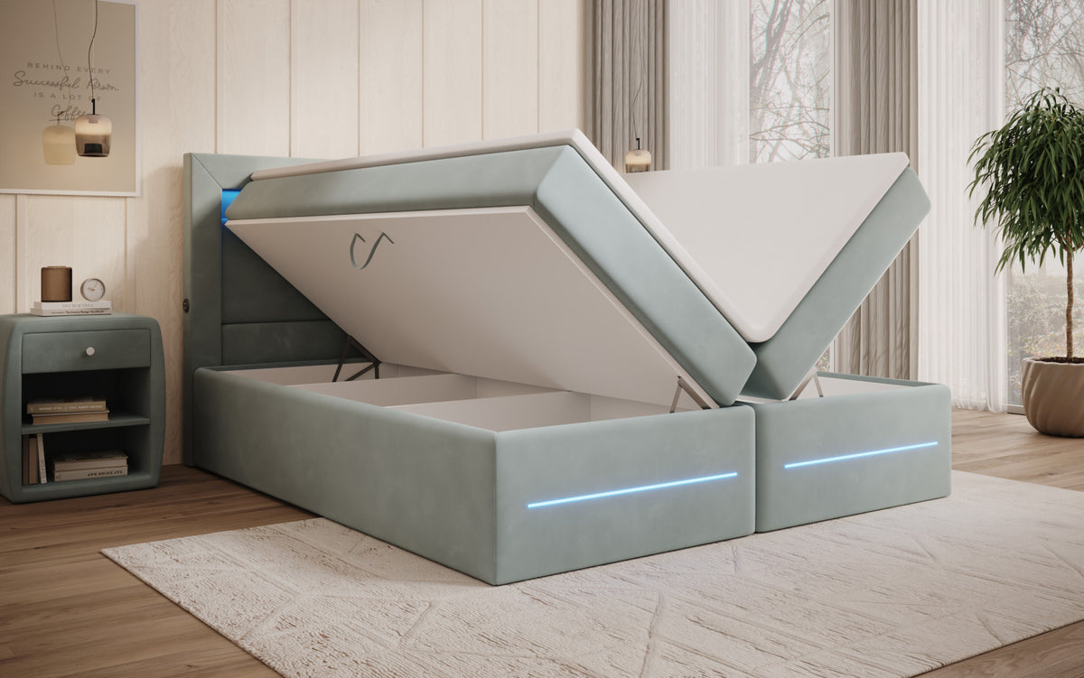 Boxspringbett Minera mat LED, USB an Späicherplatz