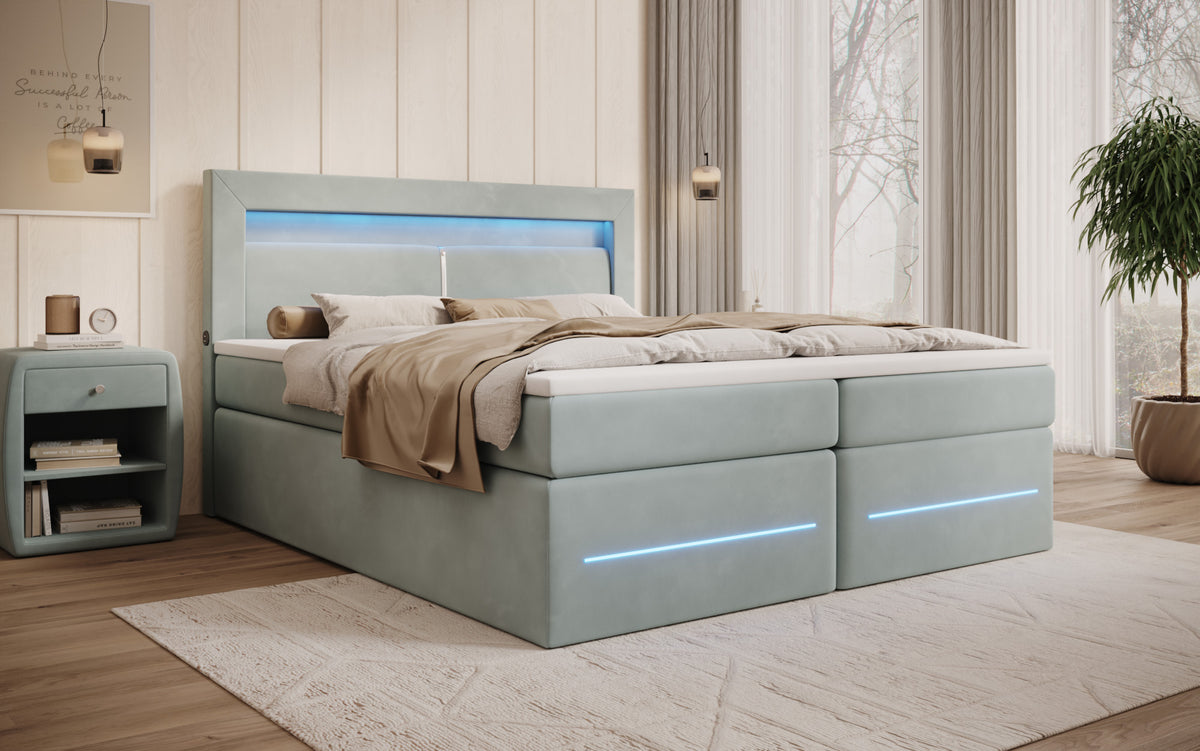 Boxspringbett Minera mat LED, USB an Späicherplatz