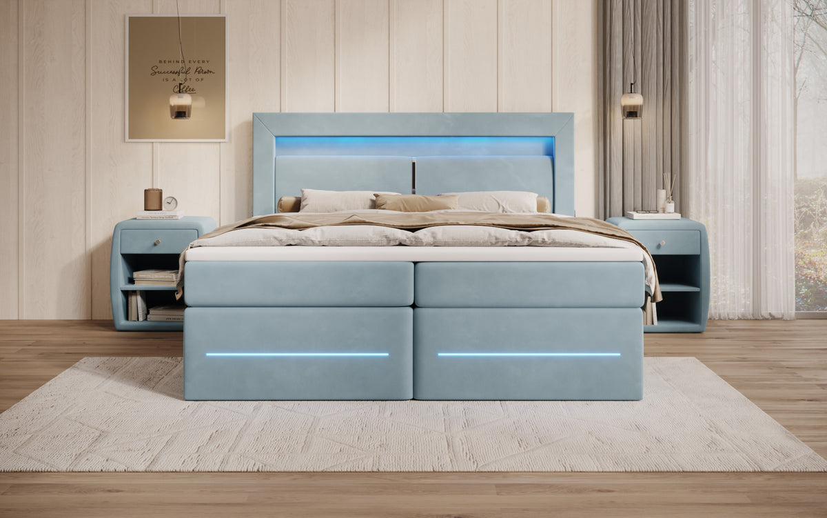 Boxspringbett Minera mat LED, USB an Späicherplatz