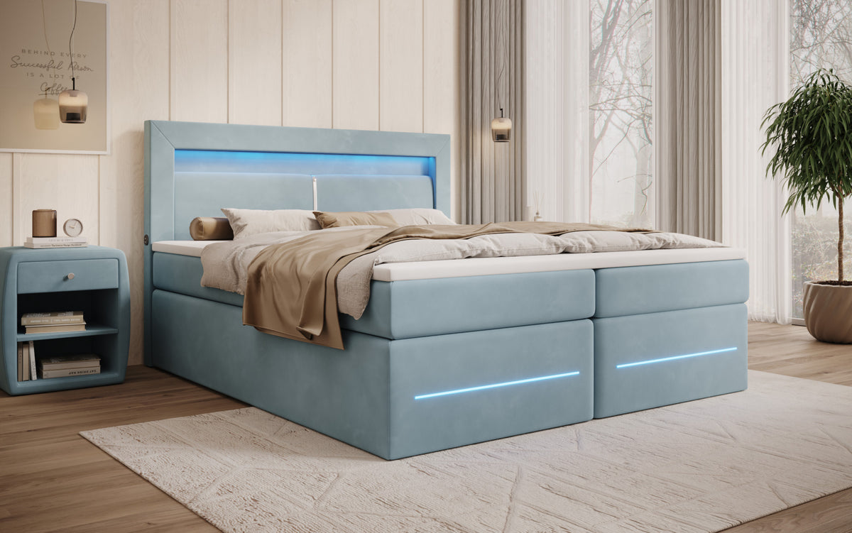 Boxspringbett Minera mat LED, USB an Späicherplatz