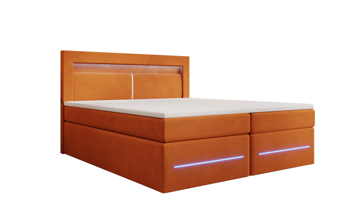 Boxspringbett Minera mat LED, USB an Späicherplatz