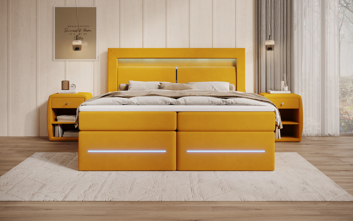 Boxspringbett Minera mat LED, USB an Späicherplatz
