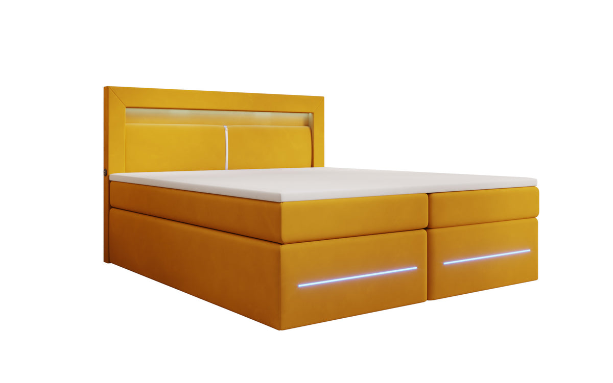 Boxspringbett Minera mat LED, USB an Späicherplatz