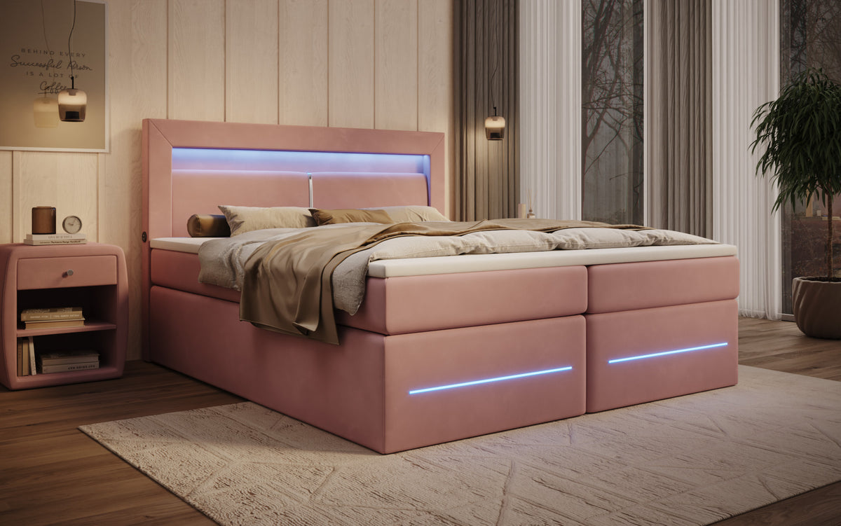 Boxspringbett Minera mat LED, USB an Späicherplatz