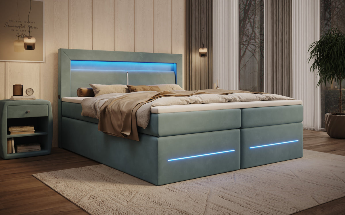Boxspringbett Minera mat LED, USB an Späicherplatz
