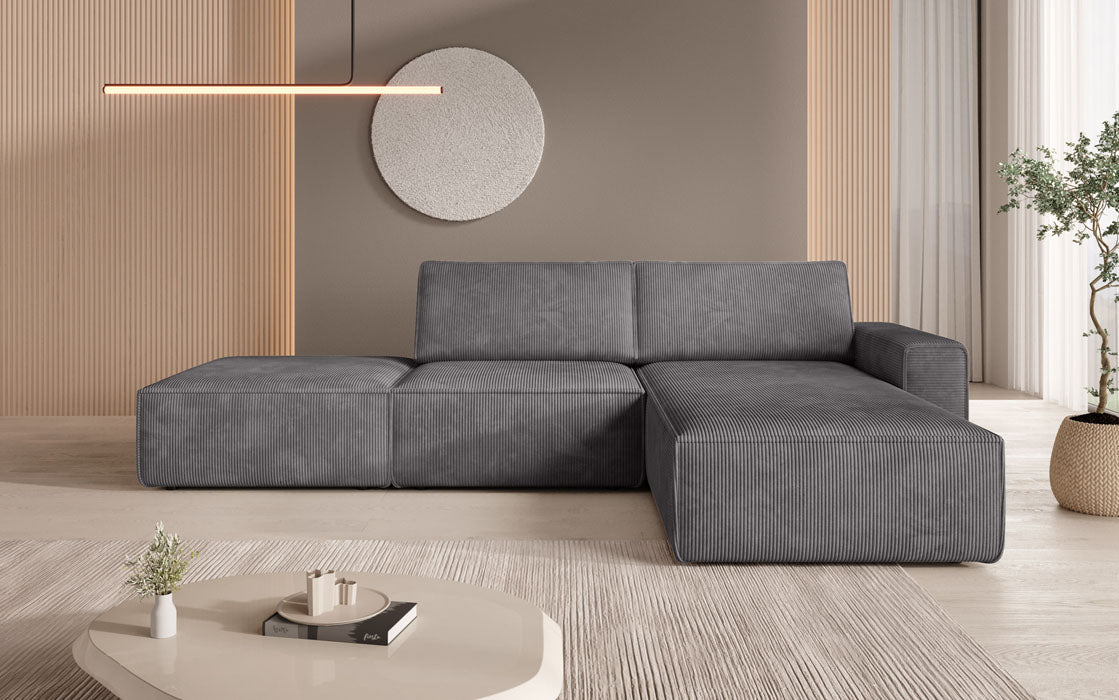 Modulärt Ecksofa Yuma mat engem Beistellhocker aus Cord