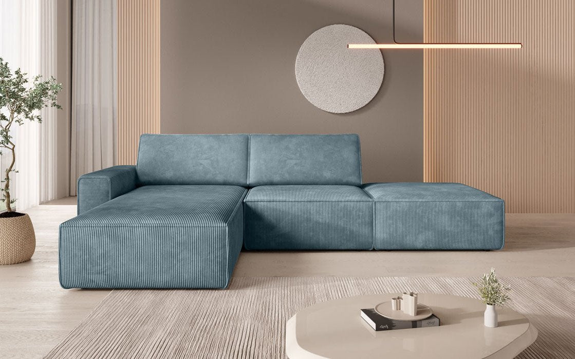 Modulärt Ecksofa Yuma mat engem Beistellhocker aus Cord