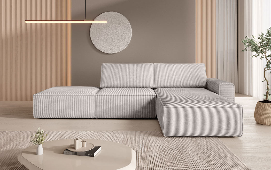 Modulärt Ecksofa Yuma mat engem Beistellhocker aus Cord