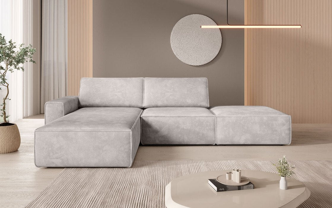 Modulärt Ecksofa Yuma mat engem Beistellhocker aus Cord